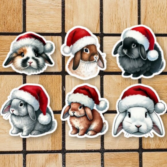 Christmas Rabbits Vinyl Sticker Pack of 6 Stickers - Bunny Die Cut Sticker Set - Picture 1 of 4